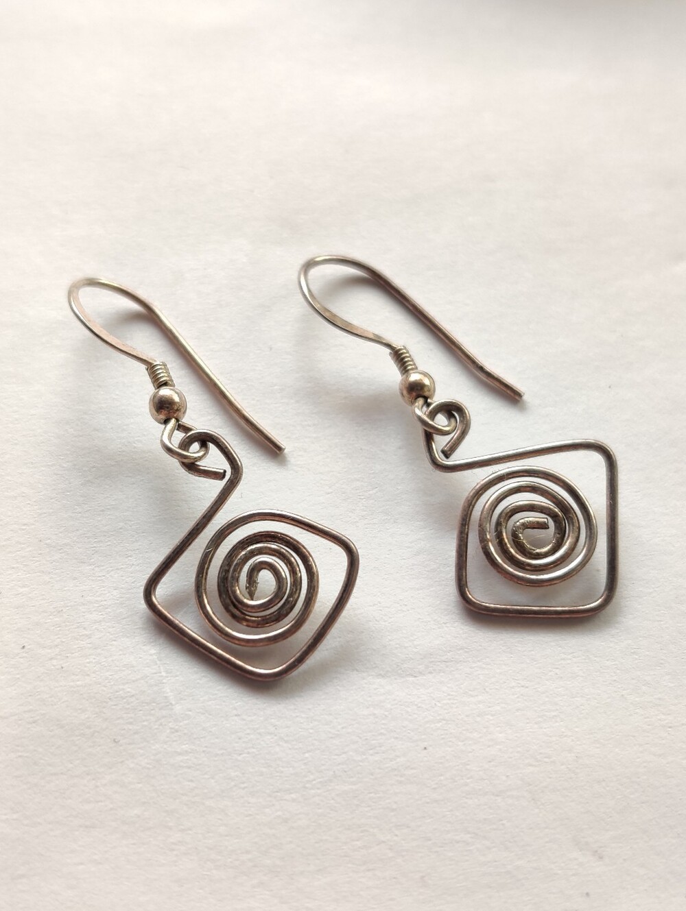 Sterling Silver Spiral Square Drop Earrings - Silver